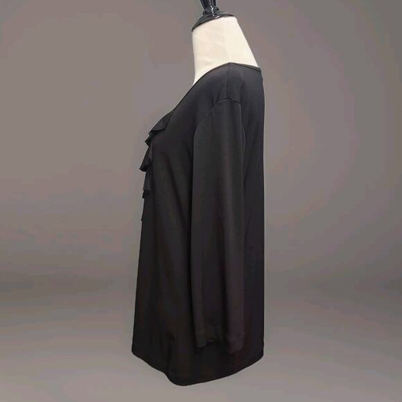 Susan Graver black 3/4 sleeve Liquid Knit Top size medium Ruffle Front - Picture 3 of 10